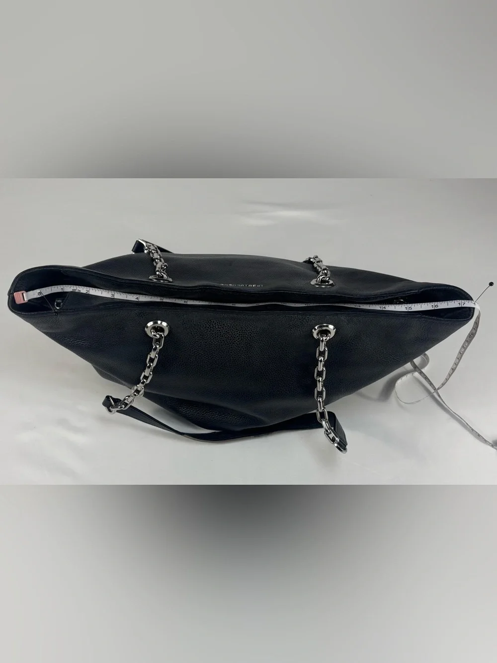 Michael Kors Large Pebbled Leather Chain Tote Bag Navy Silver Hardware